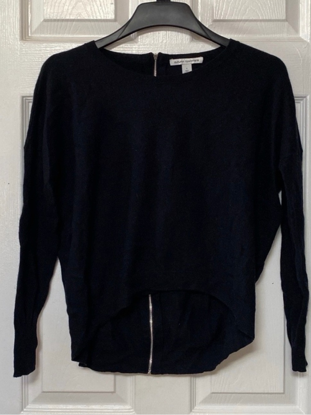 Autumn Cashmere Black Crewneck Cashmere Sweater with Back Zip - Picture 2 of 5